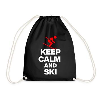 KEEP CALM AND SKI! FOR SLOPES AND HUT FUN w - Drawstring Bag - black - Front