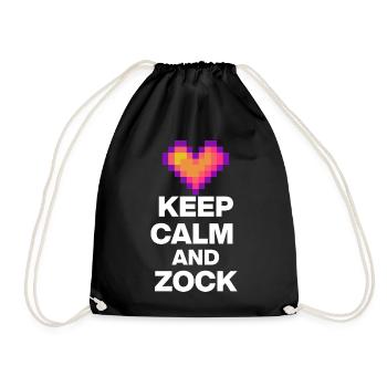 KEEP CALM AND ZOCK! 8 BIT LIEBE RETRO GESCHENK w - Turnbeutel - Schwarz - Vorne