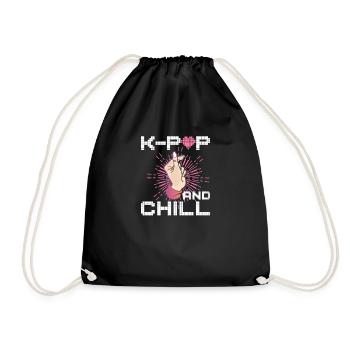 K-Pop And Chill Saranghae Finger Heart Korea Kpop - Drawstring Bag - black - Front