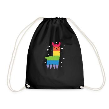 Gay Pride Regenbogenflagge Lama LGBTQ - Turnbeutel - Schwarz - Vorne