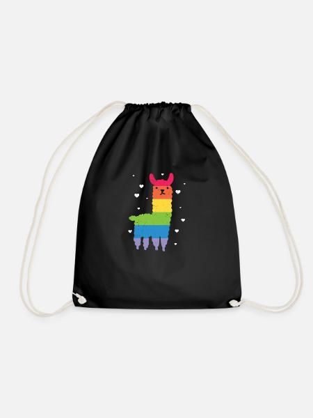 Gay Pride Regenbogenflagge Lama LGBTQ - Turnbeutel - Schwarz