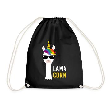 Lama Lamacorn Einhorn Geschenk Regenbogen - Turnbeutel - Schwarz - Vorne