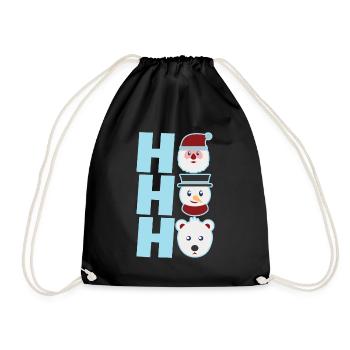 HoHoHo Funny Xmas Stuff Icon Santa Snowman & Bear - Drawstring Bag - black - Front