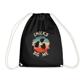 Chicks Dig Me Funny Easter Chicken - Drawstring Bag - black - Front