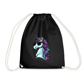 Cool Einhorn Portrait - Einhorn mit Sonnenbrille - Turnbeutel - Schwarz - Vorne