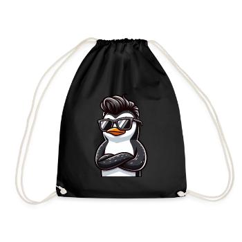 Cooler Pinguin mit Sonnenbrille Cartoon - Turnbeutel - Schwarz - Vorne