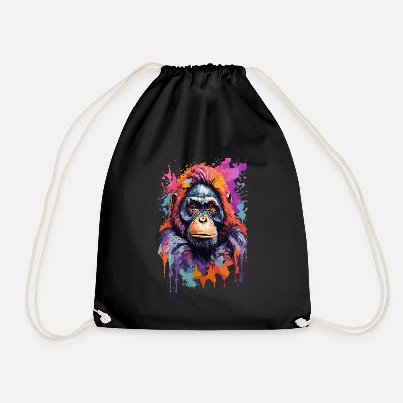 Monkey Colorful Cool Palette Color - Drawstring Bag - black