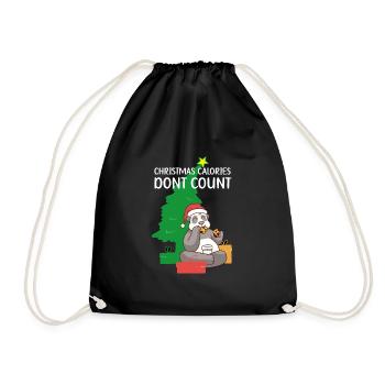 Christmas calories don't count, panda, christmas - Drawstring Bag - black - Front