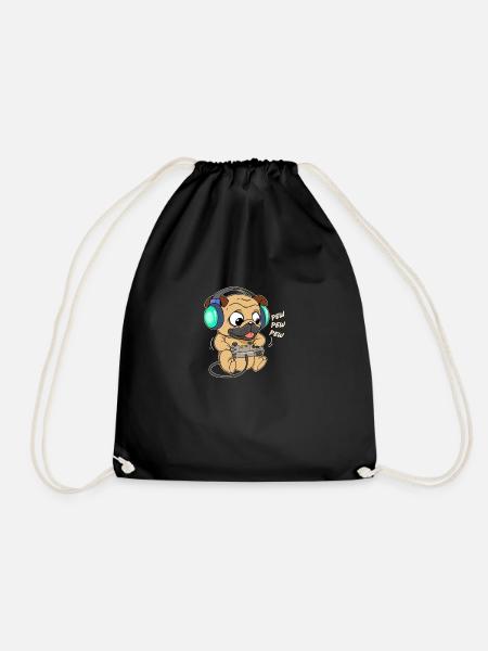 Mops Gamer Gaming Hund Welpe - Turnbeutel - Schwarz