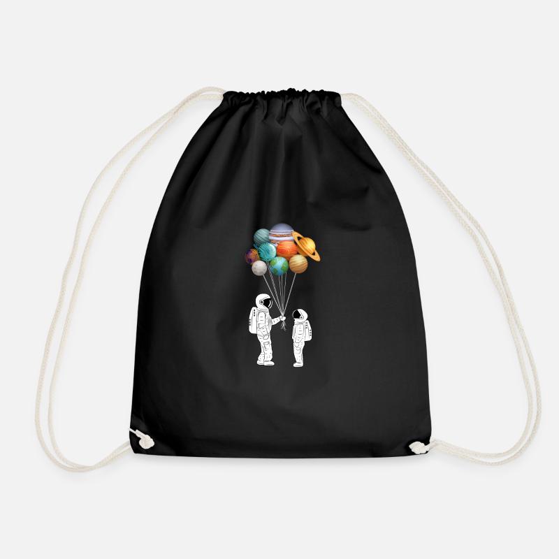 Astronaut astronomer planet balloon cosmos - Drawstring Bag - black