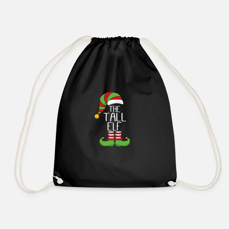 Funny Christmas Elf - The Tall Elf - Drawstring Bag - black