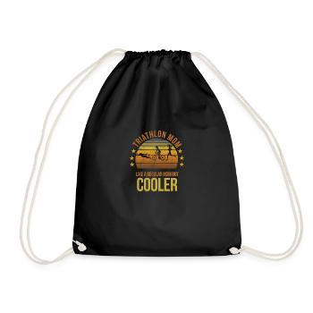 Funny Triathlon Mom Run Runner Running Fan Cool - Drawstring Bag - black - Front