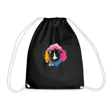 cat, colorful, watercolor, art, painting, graffiti, - Drawstring Bag - black - Front