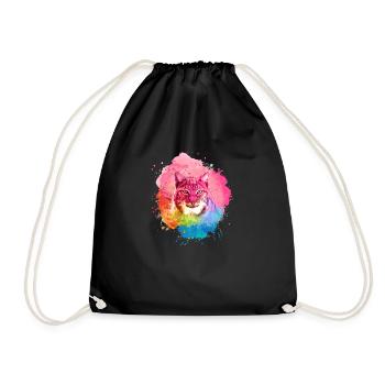 luchs,katze,blau,malerei,aquarell,pink,regenbogen - Turnbeutel - Schwarz - Vorne