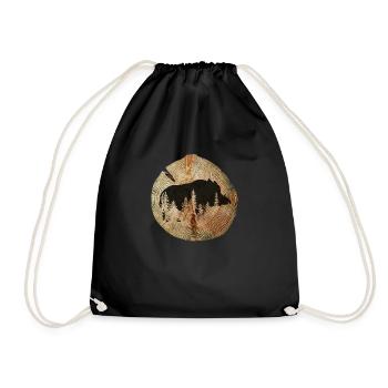 Tree disc wild boar - Drawstring Bag - black - Front