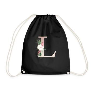 Customizable Monogram L Floral - Drawstring Bag - black - Front
