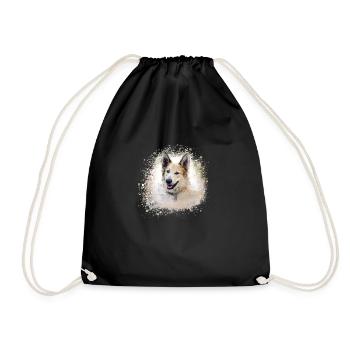 Chinook, dog, graffiti,beige,painting,shepherd dog - Drawstring Bag - black - Front