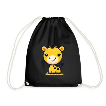 Adorable Cartoon Giraffe Kids TShirt - Drawstring Bag - black - Front