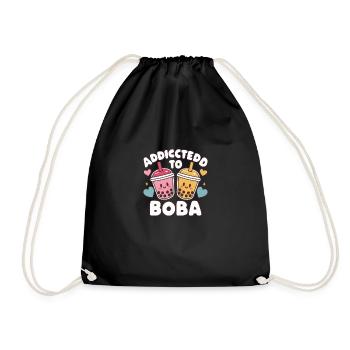 Addicted to Boba Kawaii Design - Drawstring Bag - black - Front