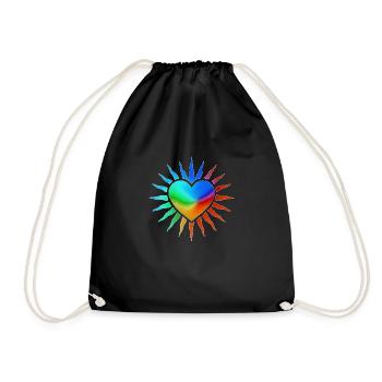 Rainbow Heart with Sun Rays - Drawstring Bag - black - Front