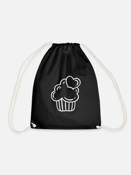 Cupcake Cake Snack Candy Heart - Drawstring Bag - black