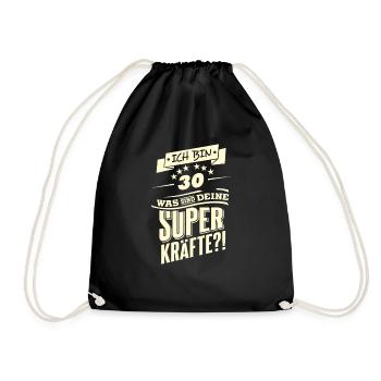 Superkraefte 30. Geburtstag RAHMENLOS Geschenk - Turnbeutel - Schwarz - Vorne