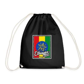 Ethiopia Rocks Love Ethiopian Flag - Drawstring Bag - black - Front