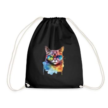 Chat coloré cool avec des lunettes de soleil - Sac de sport léger - noir - Devant