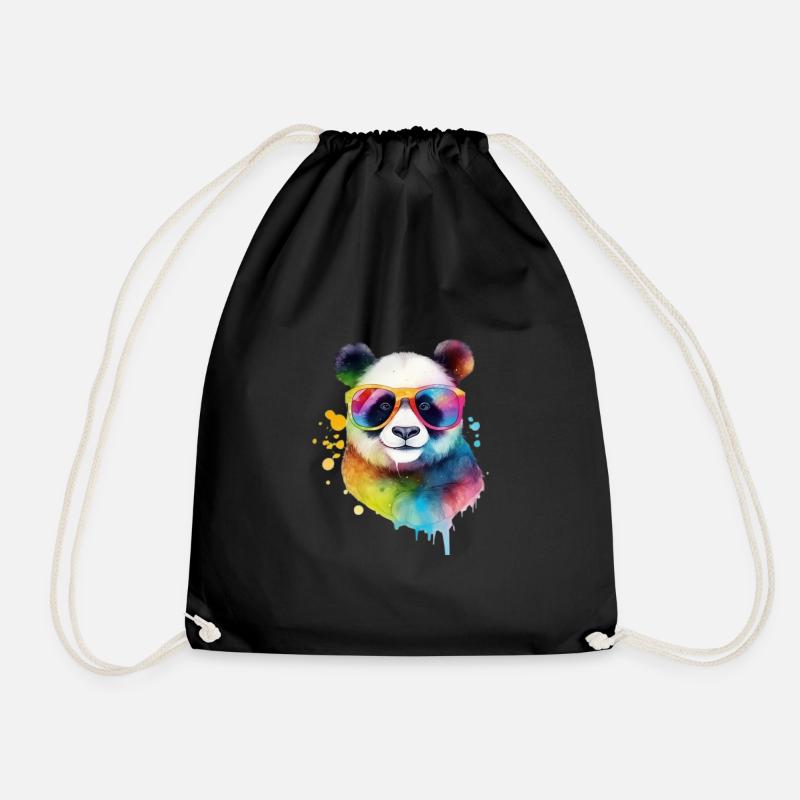 Cooler bunter Panda mit Sonnenbrille - Turnbeutel - Schwarz
