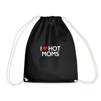 I Love Hot Moms funny gifts quote - Drawstring Bag - black - Front