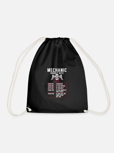 Mechanic Rates Funny Mechanic Hourly Rate Workshop - Drawstring Bag - black