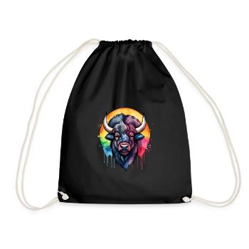 Bison, Tier, Cool, Atemberaubend, Buntes Aquarell - Turnbeutel - Schwarz - Vorne