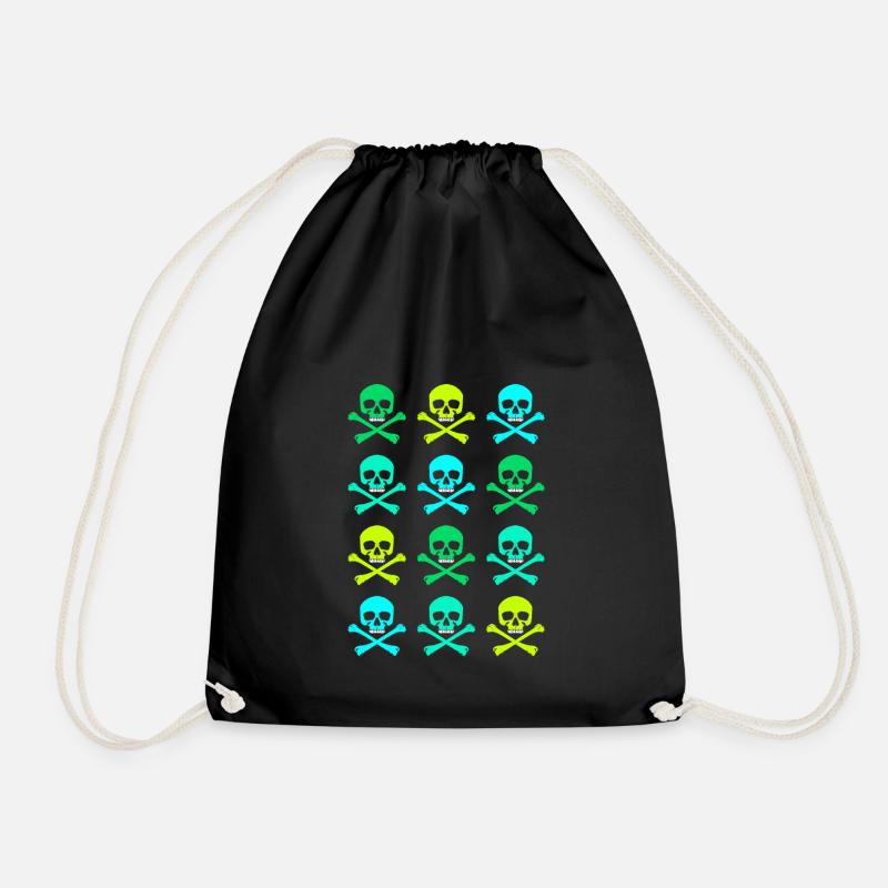 Skull / Pattern / Green - Drawstring Bag - black