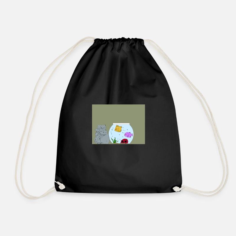 Cartoon cat - Drawstring Bag - black