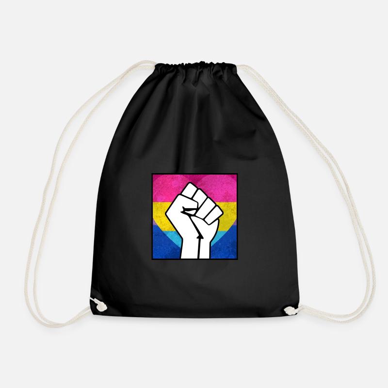 Bisexual Panromantic Pride Fist sticker - Drawstring Bag - black