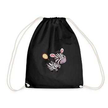 Kawaii zebra badminton: Cute badminton - Drawstring Bag - black - Front