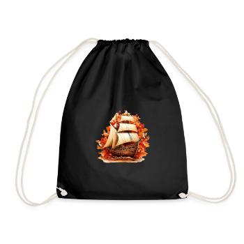 Autumn sailing: sailing ship through colorful foliage - Drawstring Bag - black - Front