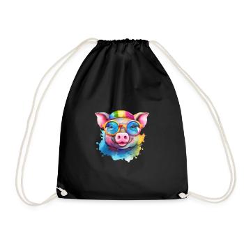 Cochon cool coloré avec des lunettes de soleil - Sac de sport léger - noir - Devant