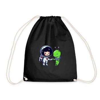 Begrüßung im Weltraum: Alien & Astronaut Handshake - Turnbeutel - Schwarz - Vorne