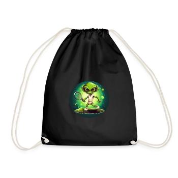 Strong alien tennis player at sunset - Drawstring Bag - black - Front