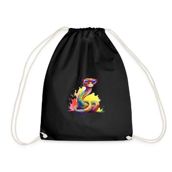 Colorful cool snake with glasses - Drawstring Bag - black - Front
