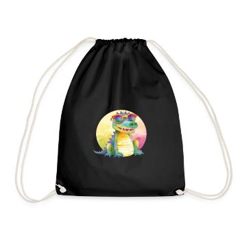 Colorful cool crocodile with sunglasses - Drawstring Bag - black - Front