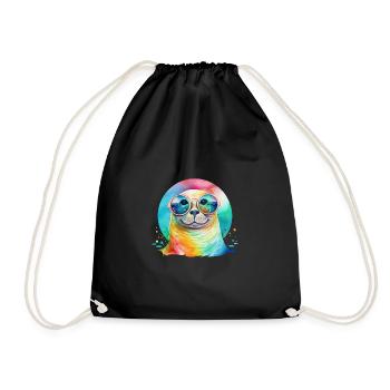 Colorful cool seal with sunglasses - Drawstring Bag - black - Front