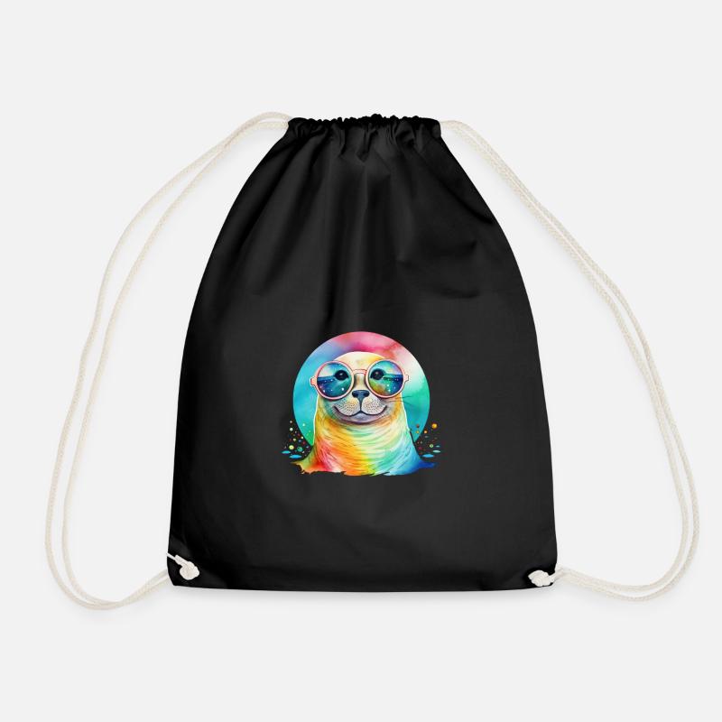 Bunter cooler Seehund mit Sonnenbrille - Turnbeutel - Schwarz