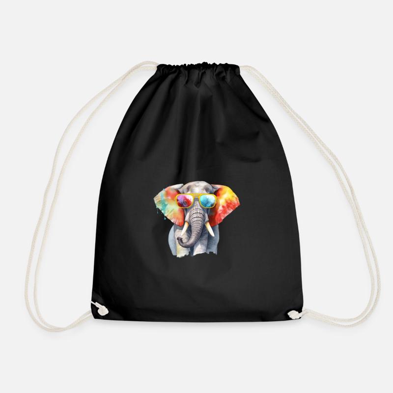 Bunter cooler Elefant mit Sonnenbrille - Turnbeutel - Schwarz