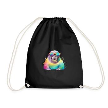 Colorful cool walrus with sunglasses - Drawstring Bag - black - Front