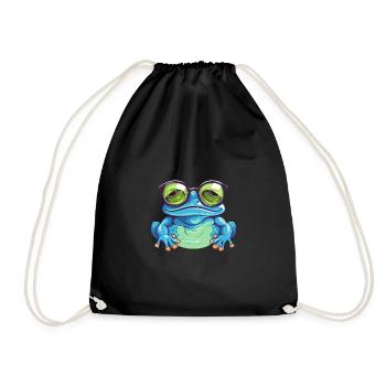 Süßer Frosch mit Brille – Nerdiges - Turnbeutel - Schwarz - Vorne
