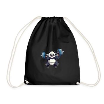 Panda Dumbbell Workout – Powerful Fitness Design - Drawstring Bag - black - Front