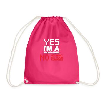 Yes I am a programmer computer science computer - Drawstring Bag - fuchsia - Front