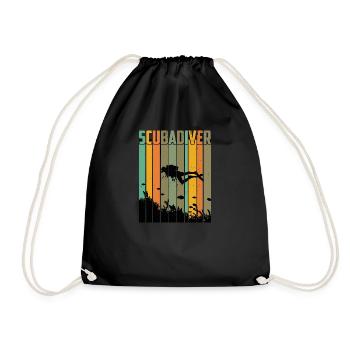 Diving Retro Diving Marine World Diver Diving - Drawstring Bag - black - Front
